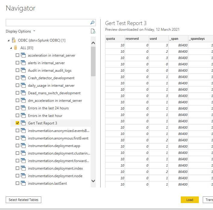 Get Data interface retrieving data from GE Smallworld in MS Power BI